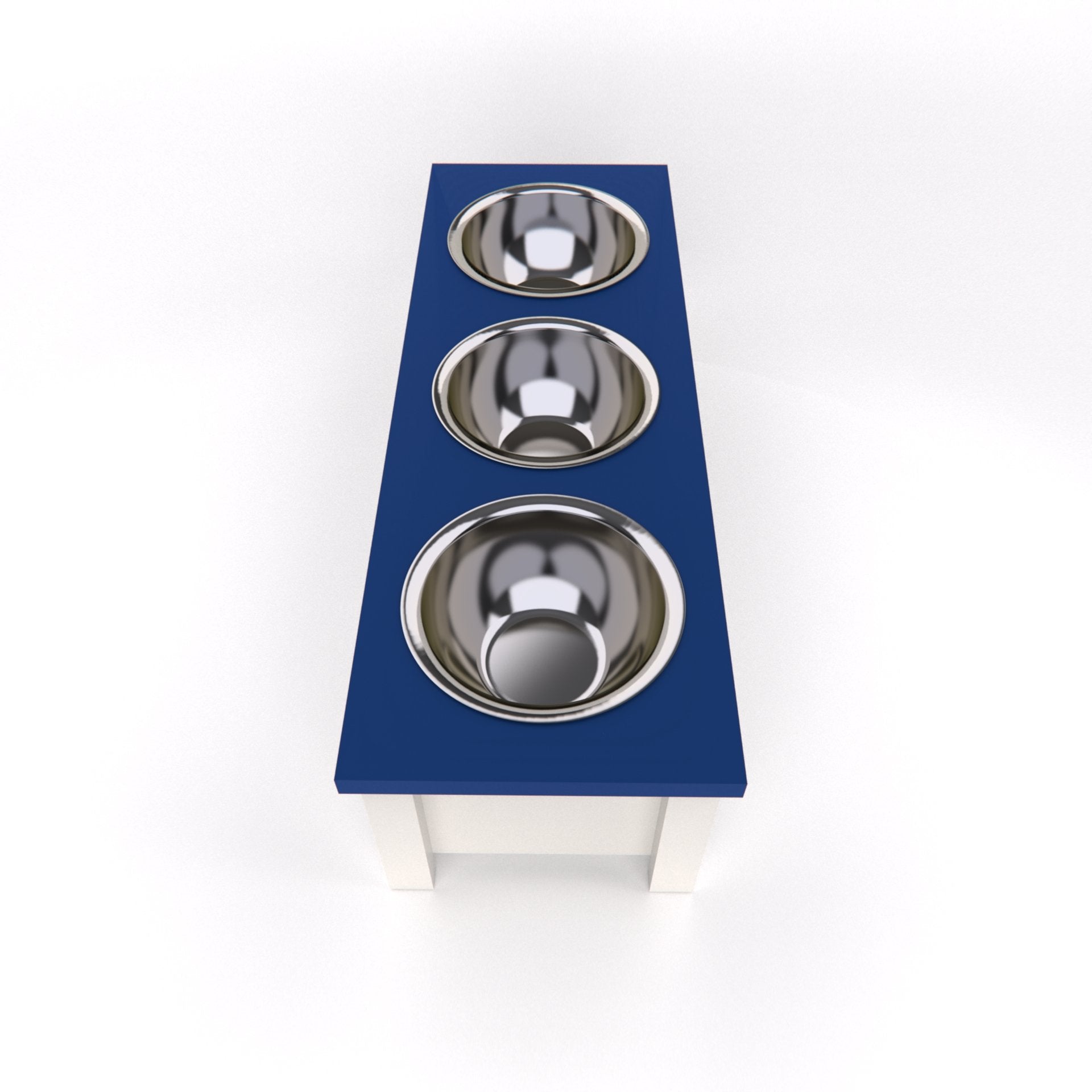 Personalized 3 Bowl Elevated Dog Feeder in Blue - GrooveThis Woodshop - GT006Blue-S